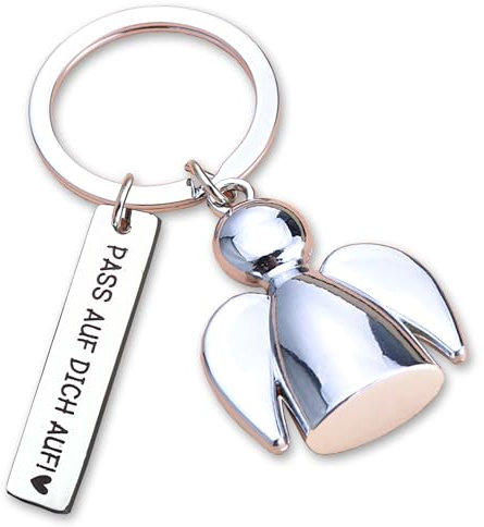 ENYACOS Schutzengel Schlüsselanhänger mit Gravur „Pass auf dich auf“ – Glücksbringer mit Herz – Engel Schlüsselanhänger Liebe – Liebesgeschenke für Frauen – Geschenk für Freundin, beste Freundin (A)