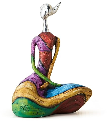 FJSPERM Kunst Weibliche Skulptur Figuren, Bunte Frau Statue für Home Deko, Moderne Skulptur Dekorationen für Wohnzimmer Regal Büro Schrank Akzente (Bunte weibliche Figur - D)