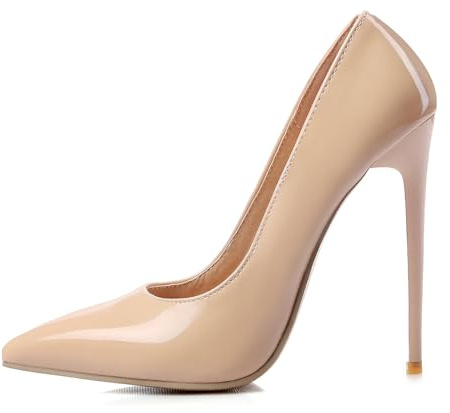 KKdhsfy Dam högklackade pumpar stängd tå spetsig stiletto 4,7 tum klackar klädda bröllopsskor, Beige färg, 41 EU