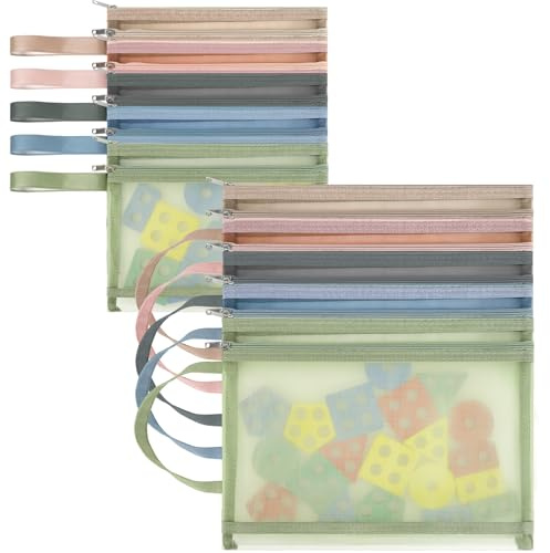 Zymuegist 10PCS Colored Mesh Zipper Pouch Bags, A5A4 Double-Layer Nylon Puzzle Building Block Sets Kids Toy & Storage Organization with Handle Pocket for School Office Toy (A5A4-2layers)