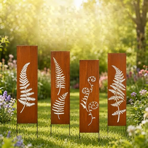 Protección visual de metal, 4 x 11 cm x 44 cm, protección visual para jardín, efecto oxidado, protección visual para jardín, acero corten, protección visual, decoración de jardín, valla oxidada