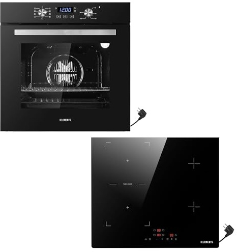 KB ELEMENTS AQUA CLEAN - Juego de cocina (60 cm, placa de cocción de 59 cm, con zona flexible, temporizador, seguridad infantil, parrilla, aire caliente, placa de inducción de 59 cm con enchufe/plata