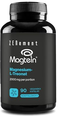 Magnesium-L-Treonat 2000 mg - Magtein - 90 Veganska Kapslar - Zenement | Magnesium bidrar till nervsystemets normala funktion - Utan Tillsatser, Glutenfri - 3 per Dag, 1 Månad