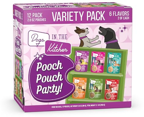 Weruva Dogs in The Kitchen, Variety Pack, Pooch Pouch Party!, Wet Dog Food, 2.8Oz Pouches (Pack of 12)