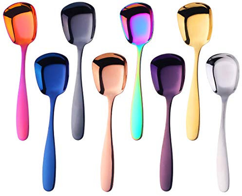 SBOMHS Klein Esslöffel 18/10 Edelstahl Kinder Suppenlöffel Bunte Müslilöffel Länge 15,2 cm Breite 3,9cm Menülöffel Tafellöffel Dessert Spoons 8 stücke Flache Löffel