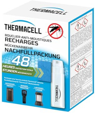 THERMACELL Recharge Anti Moustiques et Moustiques Tigres - Protection Efficace 20m²- Compatible avec Diffuseurs, Nomades et Lanternes - Durée 48h - 4 Cartouches Gaz + 12 plaquettes