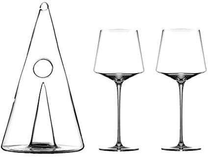 XJQ Decanters Creative Pyramid Crystal Carafe à vin en Cristal 350 ML / 750 ML Carafe à vin en Cristal Rouge Faite à la Main pour Le vin Brandy Whiskey (Couleur: 750ml/ Verre à vin * 2)