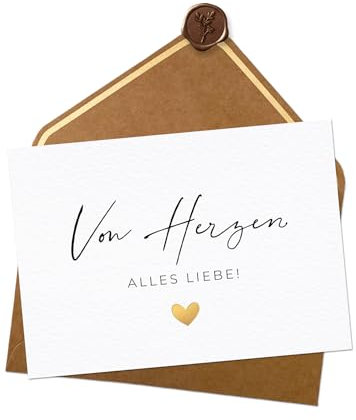 Joli Coon Hochzeitskarte - Von Herzen alles Liebe - A6 mit Naturkuvert und Wachssiegel - Karte Hochzeit