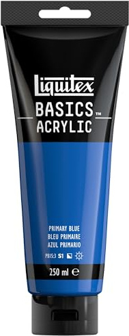 Liquitex 88700235 Basics - Peinture acrylique, peinture artistique monopigmentée, résistante à la lumière, qualité archive, finition satinée, tube de 250 ml - Bleu Primaire
