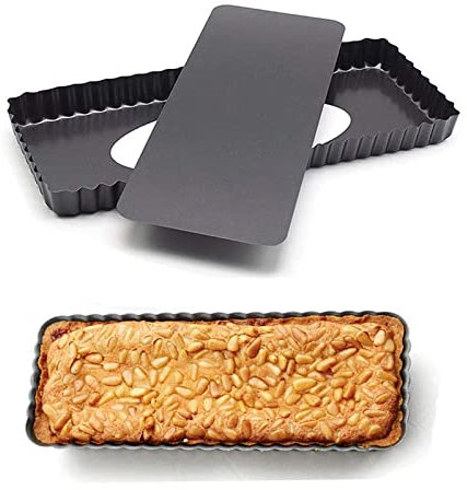 Rechteckige Quiche Pan mit Abnehmbarem Boden - Tarteform für Kuchen, Muffins und Kekse, Schwarz, 36 * 14 * 3 cm