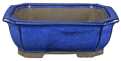 Rechteckige Bonsaischale aus blau glasiertem Steinzeug 27x20x9 cm - 2829a