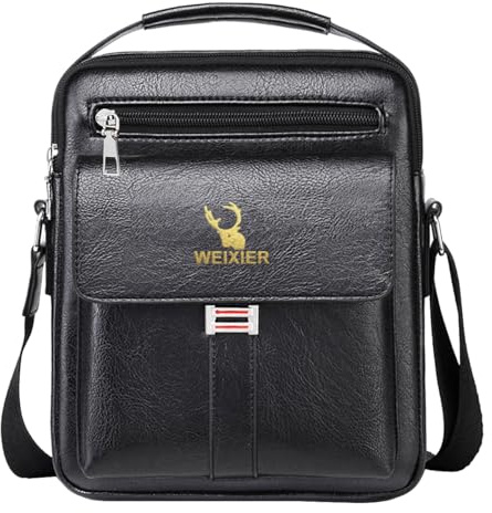 A-QMZL Men's Shoulder Bag Messenger Bag PU Leather Business Travel Crossbody Pack Satchel Side Bag Casual Handbags Men's bag for Working HikingTraveling Daily Use (black 1)