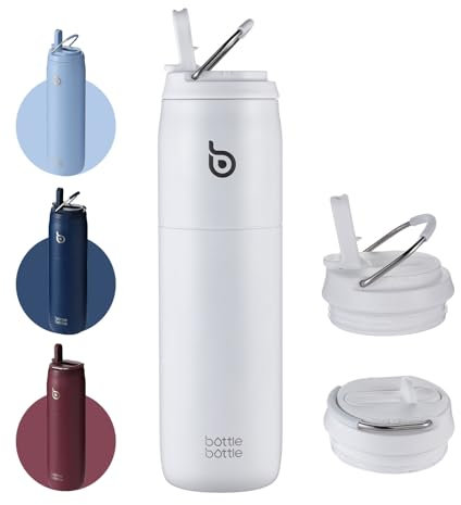 BOTTLE BOTTLE Insulated Water Bottle 950ml(32oz) with Straw and Lid for Sports and Gym Stainless Steel Metal Drink Flask for Hot Water with Handle (white)
