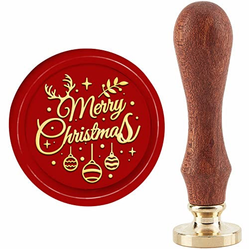 craspire Frohe Weihnachten Wachssiegelstempel Weihnachtskugel Siegelstempel Geweih 30 mm/1.18 Zoll Abnehmbarer Messingkopf Siegelstempel Mit Holzgriff Für Weihnachtsgeschenkeinladungen Grußkarten