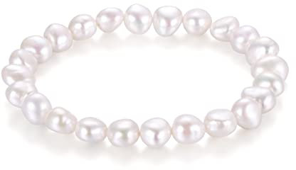 LUINNO elegantes Perlenarmband Damen Halbbarock - Süßwasserperlen-Armband - Damen-Schmuck - Frauen-Accessoire - 15 cm Lang Weiss