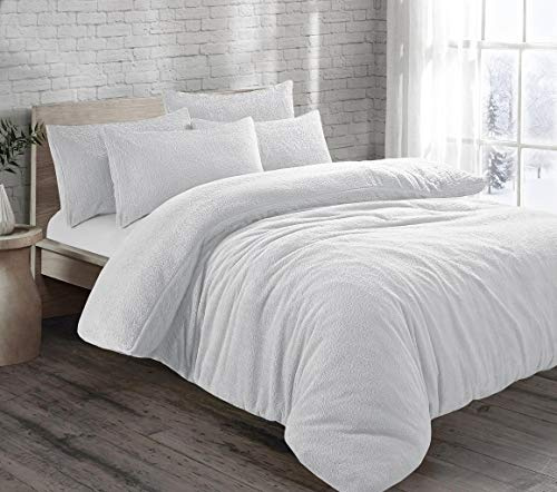 LIZZIE JACOBS Set copripiumino in lussuoso pile Sherpa, morbidissimo, caldo, comodo, invernale, reversibile (bianco, singolo)