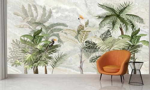 Audace Liberté Papier Peint Panoramique Jungle Tropicale Soie 355×250 cm Papier Peint Géant 3D Salon Chambre Salle à Manger Chambre d'Enfant Décoration Murale - Bananiers Perroquet