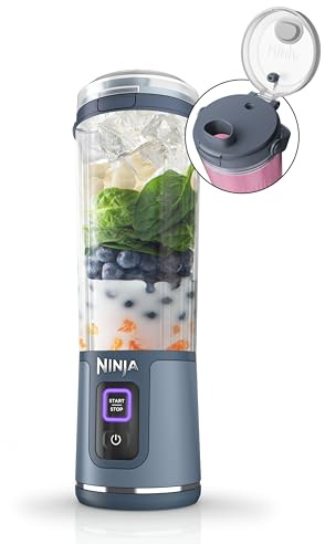 Ninja BC151NV Blast Portable Blender, Cordless, 18oz. Vessel, Personal Blender-for Shakes & Smoothies, BPA Free, Leakproof-Lid & Sip Spout, USB-C Rechargeable, Dishwasher Safe, Denim Blue (Renewed)