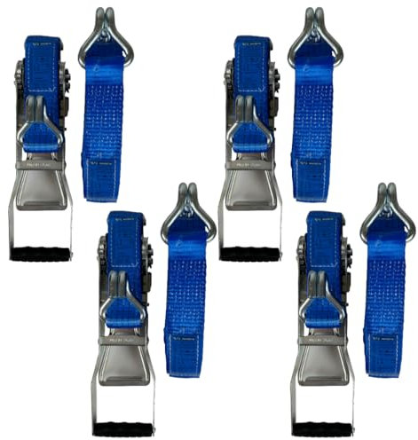 BLP Qualitäts Spanngurt Set mit 4 Stück Ergo Langhebelratsche 2.500/5.000 daN 8 m Spanngurte mit Ratsche 2 teilig mit Spitzhaken Ratschengurt Zurrgurt blau Spanngurte STF 550 daN