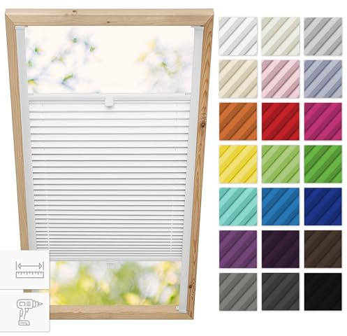 Estika Tenda plissettata per finestra da tetto Velux con foratura - Modello: CK04 - Colore del tessuto: Bianco - per interni, protezione solare