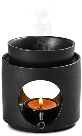 sudatong Duftlampe für Ätherische öle Duftlampe Teelicht Räucherstövchen, Stövchen für ätherische Öle, Duftöl und Duftwachs, Keramik Aromalampe (Matt Schwarz)
