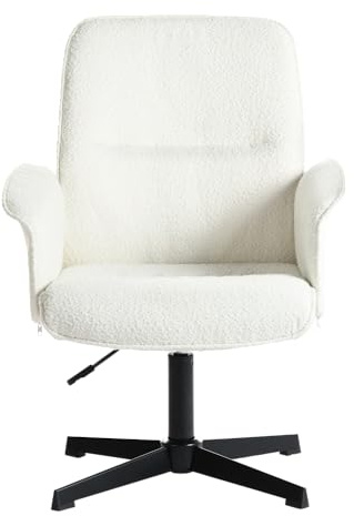 MEUBLE COSY Poltrona Sedia da Salotto Toelette Ufficio Girevole Regolabile in Altezza Seduta in Tessuto bouclé per Soggiorno Camera da Letto Studio Bianco