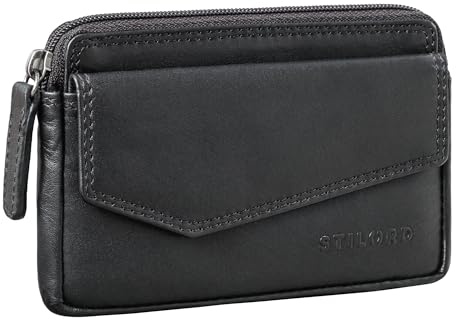 STILORD 'Cruz' Pochette Porte Clef Cuir Vintage RFID Porte Monnaie Porte Clé Voiture Etui Clés Trousseau Portefeuille avec Anneau pour Cartes, Couleur:Noir