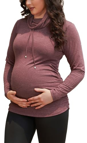 GINKANA Maternity Long Sleeves Shirts Cute Maternity Tops Casual Clothes Drawstring Sweatshirts,Burgundy,S