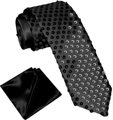 ROSAUI Cravate Pailletée pour Homme et Femme avec Pochette de Costume - Set Élégant de Cravate en Satin pour Mariage, Fête, Discothèque, Carnaval et Halloween