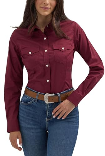 Wrangler Western Women's Retro Button-Down Shirt, Wine, X-Small