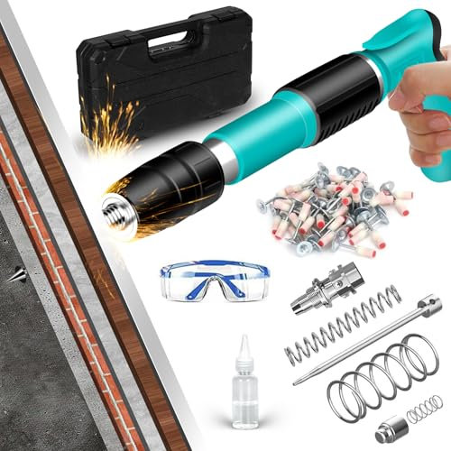 Pistolet a Clou Manuel, Cloueur Beton avec 100 Clous Ronds, 5 Vitesses Double Silencieux Cloueuse Pneumatique, Cloueur a Poudre pour Plafonds, Tuyaux, Installation de Circuits, Décoration Intérieure