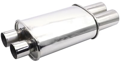 Silenciador de Escape Krtopo 2,5 Pulgadas (63mm) Doble Entrada/3 Pulgadas (73MM) Silenciador de Automóviles de Doble Salida 20,9 Pulgadas (530MM) Longitud Total Acero Inoxidable Plateado