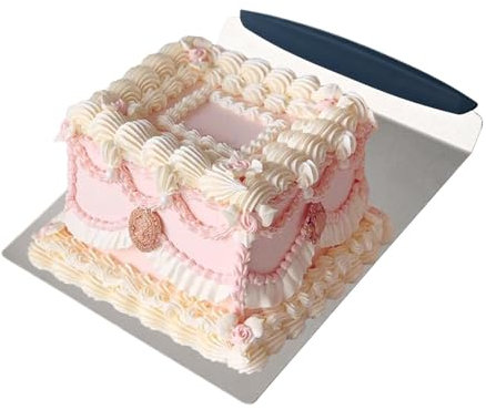 Honhoha elevador de pasteles, elevador de pizza, Pala de acero inoxidable para mover la parte inferior de la transferencia de pizza, Bandeja cuadrada antideslizante para tartas, plato móvil para