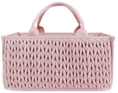 Portable Diaper Caddy Basket - Felt Fabric Organizer, Nursery Tote Storage Bag | Large Capacity Storage Bin With Handles Diapers Wipes Creams, New Born Accessories Holder For Home Baby Travel Use