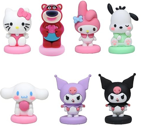7pc Cute Anime Figurines Cake Topper, Kids Girl Happy Birthday Party Decoration Supplies Cake Decorations Toppers