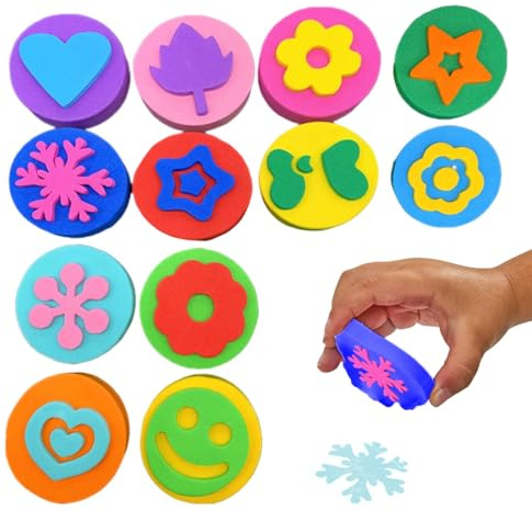 GHPKOTW 12 Éponges De Peinture En Mousse Double Face, Éponges De Peinture Kit Crafts, Tampon Pour Enfants Mignon, Éponge Tampon, Kit D'Apprentissage DIY Peinture, Tout-Petits, Apprentissage Précoce