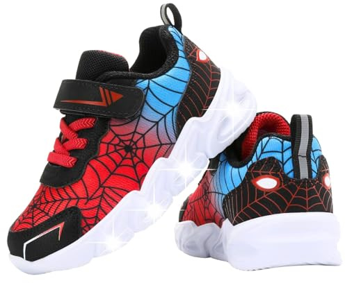 ZOUPREME Zapatillas con Luces Deportivas Niños, Zapatos de Niño Deporte Tenis Luminosas Boys Shoes Xmas (A2-Red,28)