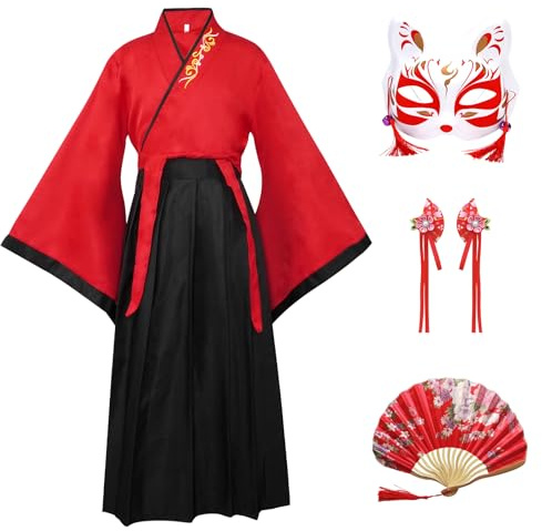CRFASIBE Hampu-klänning för barn, traditionell kinesisk kostym för flickor, halloween, karneval, fest, utklädnad, kinesisk cosplaykostym med tillbehör (, Rubinröd, 140