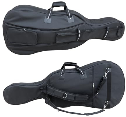 Conboxus Lätt 4/4 cellofanfodral väska med vadderade ryggsäcksremmar, kraftigt vattentak för klassisk elektrisk cello med dubbla handtag och tillbehörsfickor (svart) 1)