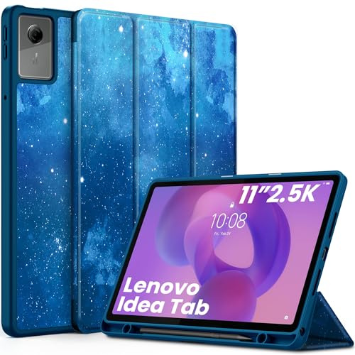 EasyAcc Custodia per tablet Lenovo Idea Tab 11 pollici 2025 con supporto per penna TB-336ZU TB-336FU, ultra sottile con funzione di supporto, custodia protettiva in pelle PU (blu cielo stellato)
