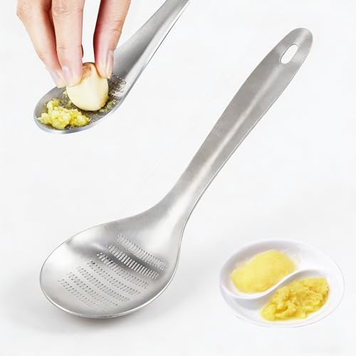 SEABABOO Râpes à Gingembre en Acier Inoxydable, 1 Pièce Râpe à Fromage Manuelle avec Cuillère, Agrumes Râpe à Zesteur pour Gingembre Ail Citron Carotte, Argent