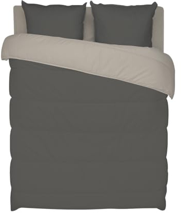 Bleu Calin Couette Chaude Bicolore Réversible 1 personne, Microfibre, Graphite/Galet, 140x200 cm