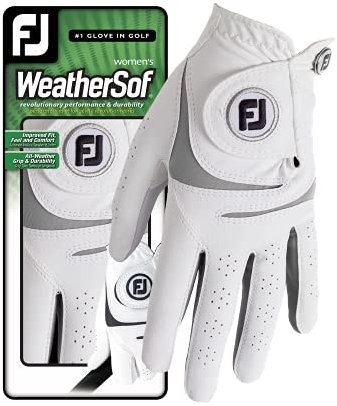 FootJoy WeatherSof Damen-Golfhandschuh, Weiß/Grau, Größe L