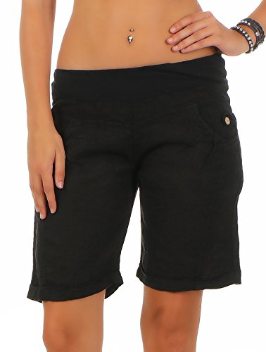 Malito Pantaloncini da Tessuto di Lino Pantaloni Hotpants 3001 Donna (S, Nero)