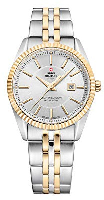 Swiss Military by Chrono Damen Uhr Armbanduhr Quarzwerk mit Edelstahl Metallarmband Analoge Damenuhr Silber Gold SM34066.05