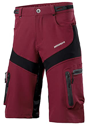 BERGRISAR Cykelshorts för män MTB mountainbike cykelshorts med dragkedja fickor 1806BG, Röd-inte vadderad, XXL