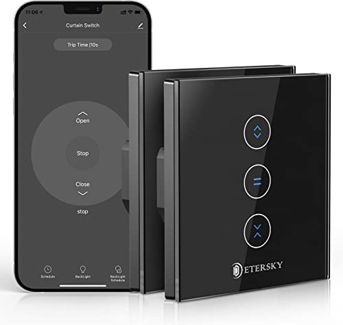 Interruptor Persiana WiFi Inteligente,Etersky Interruptor Persiana Electrica LED Controlable Panel Tactil Temporizador Compatible con Alexa Google Home Smart Life,Requiere Cable Neutro 86*86mm 2Packs