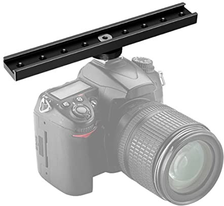 BGNing Dual Cold Shoe Extension Bar, Cold Shoe Splitter, 18cm Extension Rail Bracket Bar 1/4 Screw Cold Shoe Mount for Flash Speedlite Video Light Microphone