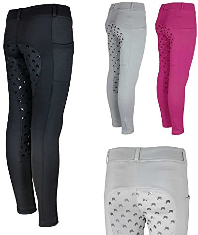 MS-Trachten Kinderreithose Reithose Kinderreitleggings Hanni Silikon-Pferdekopf (134, Hellgrau)