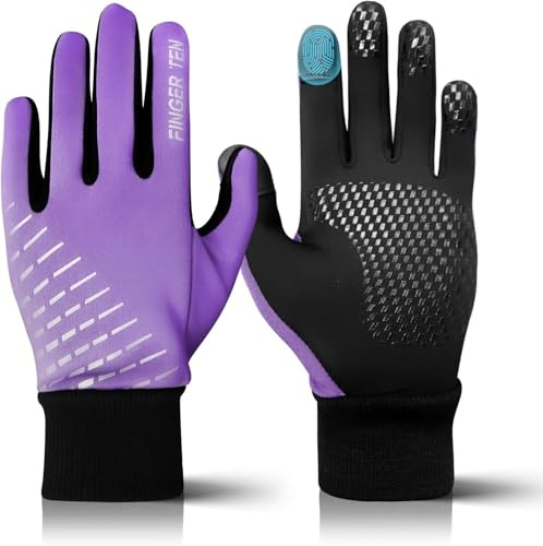 LOVMEAD Winter Handschuhe Kinder Fahrrad Jungen Mädchen Touchscreen Winterhandschuhe rutschfest Winddicht Fahrradhandschuhe für Radfahren Laufen Fußball Skifahren (XS, Lila)